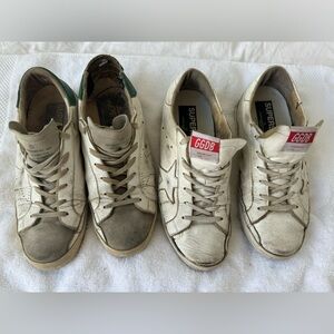 Two pairs of white Golden Goose size 40 (9.5) - red & green back pair